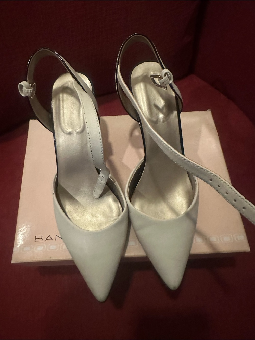 Bandolino White Pointed Slingback Heels with Ankle Strap